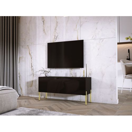Meuble TV Anthracite, Pieds Or, 100 X 52 X 32 Cm