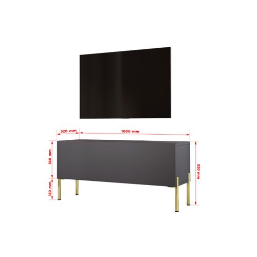 Meuble TV Anthracite, Pieds Or, 100 X 52 X 32 Cm