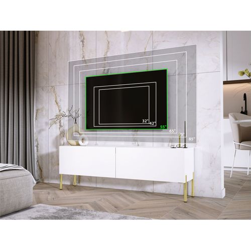 Meuble TV : Blanc Mat Avec Pieds Or, 140 X 52 X 32 Cm