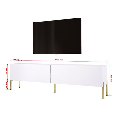 Meuble TV : Blanc Mat, Pieds Or, 170 X 52 X 32 Cm