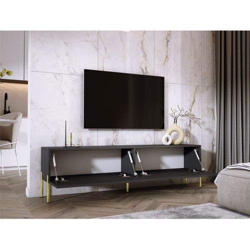 Meuble TV : Anthracite, Pieds Or, 170 X 52 X 32 Cm