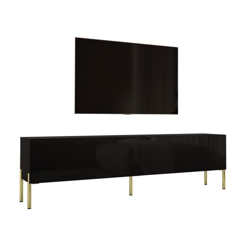 Meuble TV : Noir Mat, Pieds Or, 170 X 52 X 32 Cm