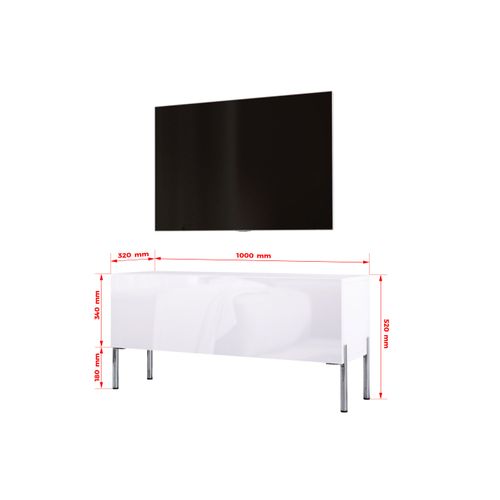 Meuble TV Blanc Mat / Blanc Brillant, Pieds Chrome, 100 X 52 X 32 Cm