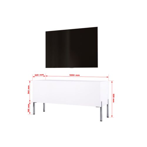 Meuble TV, Blanc Mat, Pieds Chrome, 100 X 52 X 32 Cm