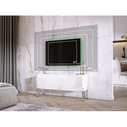 Meuble TV, Blanc Mat, Pieds Chrome, 100 X 52 X 32 Cm