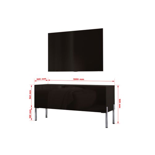 Meuble TV : Noir Mat, Pieds Chrome, 100 X 52 X 32 Cm
