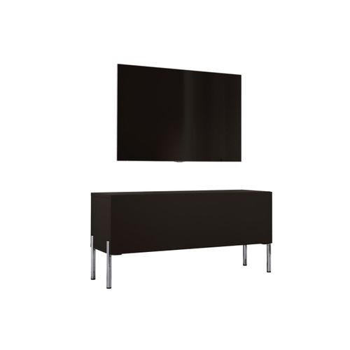 Meuble TV : Noir Mat, Pieds Chrome, 100 X 52 X 32 Cm