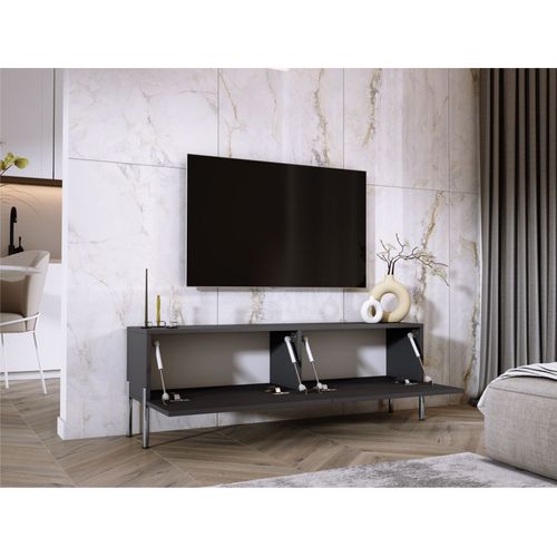 Meuble TV:  Anthracite, Pieds Chrome, 140 X 52 X 32 Cm