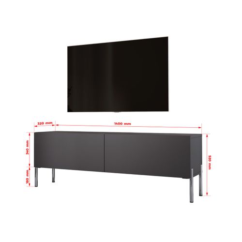 Meuble TV:  Anthracite, Pieds Chrome, 140 X 52 X 32 Cm
