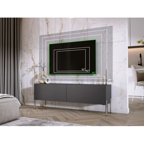 Meuble TV:  Anthracite, Pieds Chrome, 140 X 52 X 32 Cm