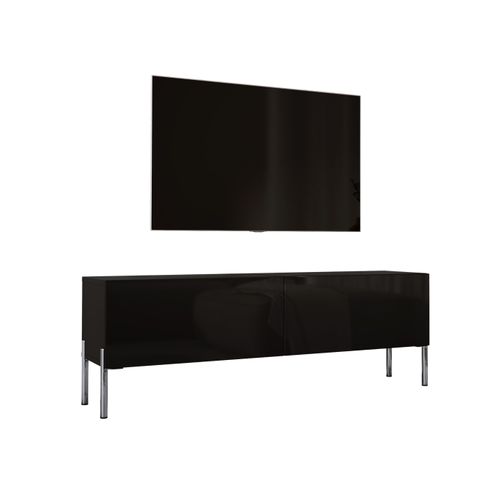 Meuble TV : Noir Mat, Pieds Chrome, 140 X 52 X 32 Cm