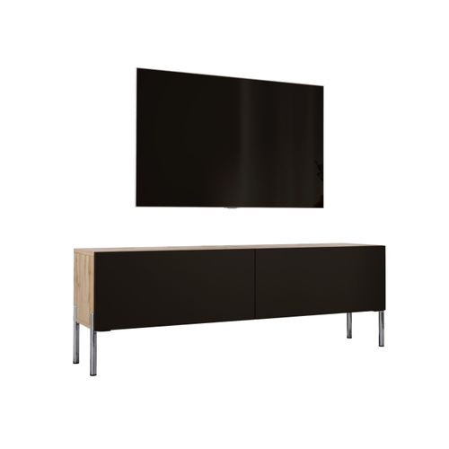 Meuble TV : Chêne Wotan / Noir Mat, Pieds Chrome, 140 X 52 X 32 Cm
