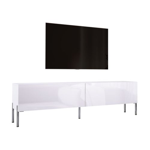 Meuble TV : Blanc Mat / Blanc Brillant, Pieds Chrome, 170 X 52 X 32 Cm