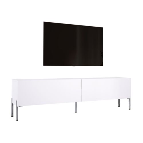 Meuble TV : Blanc Mat, Pieds Chrome, 170 X 52 X 32 Cm