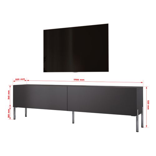 Meuble TV : Anthracite, Pieds Chrome, 170 X 52 X 32 Cm