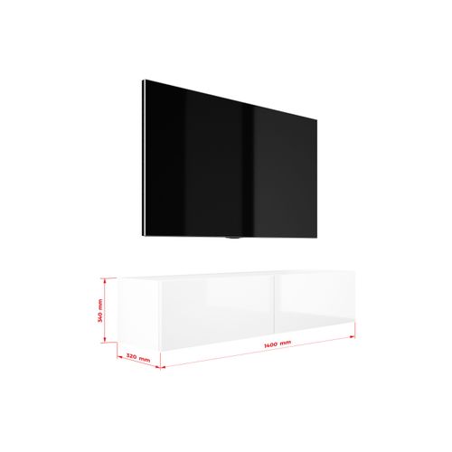 Meuble TV Suspendu, 140 X 34 X 32 Cm, Blanc / Blanc Brillant