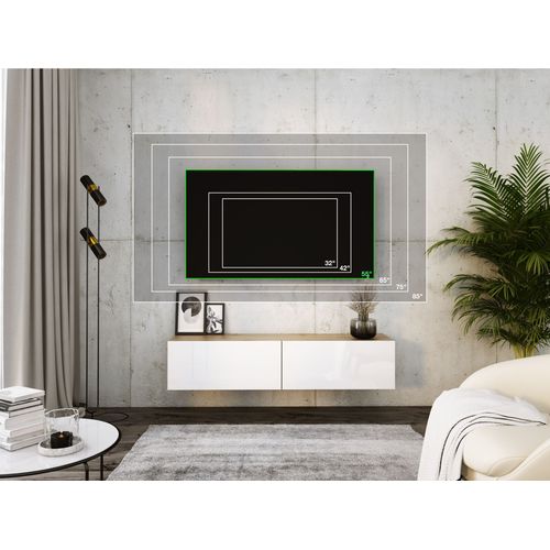 Meuble TV Suspendu, 140 X 34 X 32 Cm, Chêne Wotan / Blanc Brillant