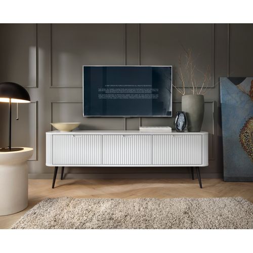 Meuble TV Blanc Mat, Pieds: Noir, 168 X 57 X 39 Cm