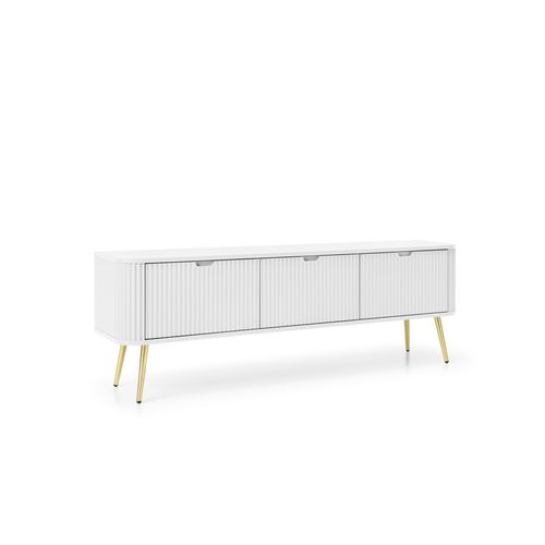 Meuble TV Blanc Mat, Pieds: Or, 168 X 57 X 39 Cm