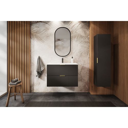 Colonne De Salle De Bain, Noir Mat, 35 X 136 X 27 Cm, Poignée Dorée