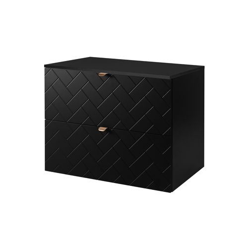 Meuble De Salle De Bain, Noir Mat, 80 X 57 X 46 Cm, Poignées Dorées