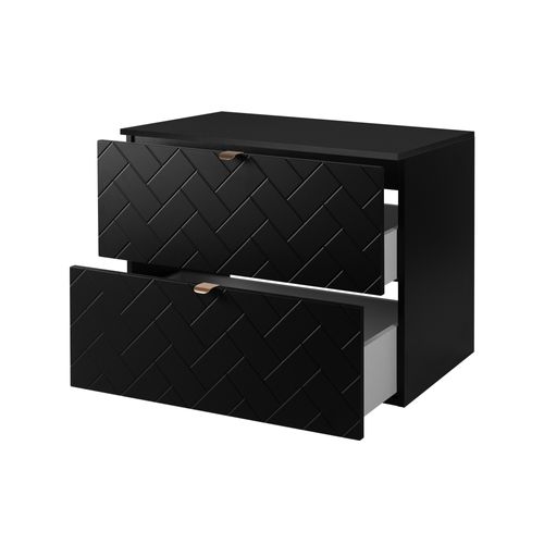 Meuble De Salle De Bain, Noir Mat, 80 X 57 X 46 Cm, Poignées Dorées