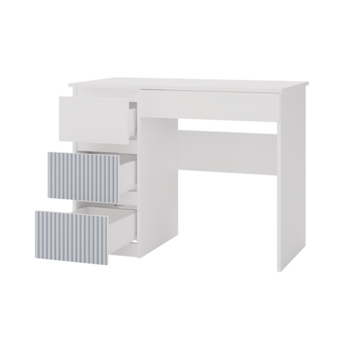 Bureau Gauche Avec 4 Tirois, 51 Cm X 98 Cm X 76 Cm, Blanc / Bleu