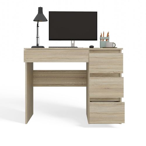 Bureau Droite Avec 4 Tirois, 51 Cm X 98 Cm X 76 Cm, Blanc, Chêne Sonoma