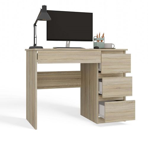 Bureau Droite Avec 4 Tirois, 51 Cm X 98 Cm X 76 Cm, Blanc, Chêne Sonoma