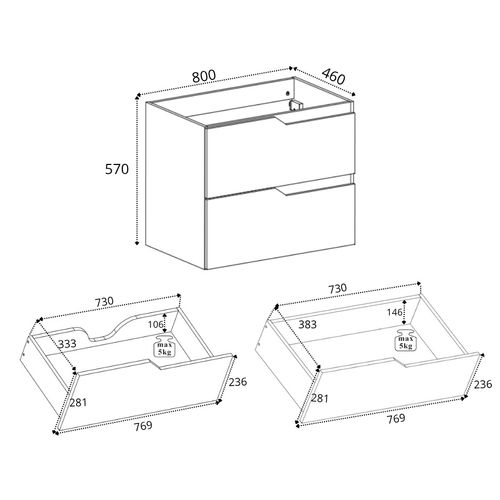 Meuble Sous-vasque Suspendu Pour Salle De Bain, Blanc, 80 X 57 X 46 Cm, Sans Plateau