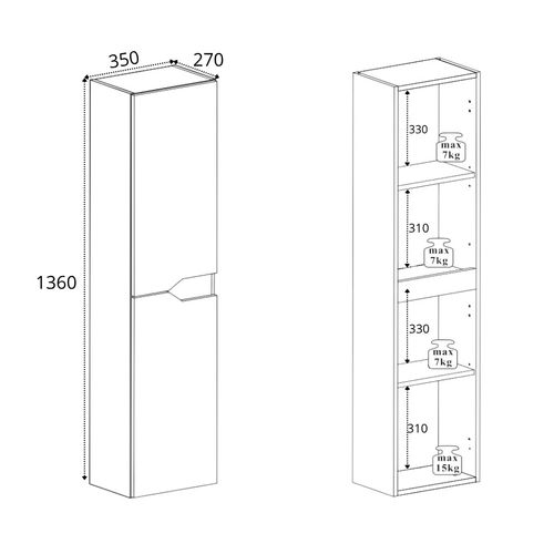 Armoire De Salle De Bain Suspendue, Blanche, 35 X 136 X 27 Cm