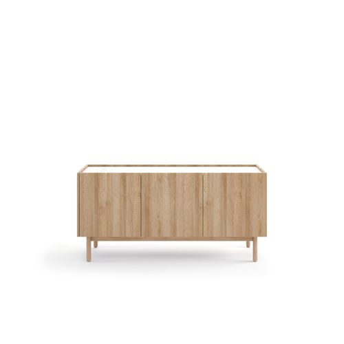 Commode : 3 Portes, 6 Étagères, Chêne Riviera, 144 X 68 X 37 Cm