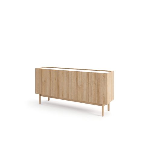 Commode : 3 Portes, 6 Étagères, Chêne Riviera, 144 X 68 X 37 Cm