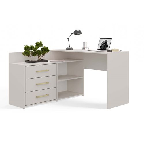 Bureau D'angle : 3 Tiroirs, 3 Étagères, Cachemire, 120 X 76 X 50 Cm