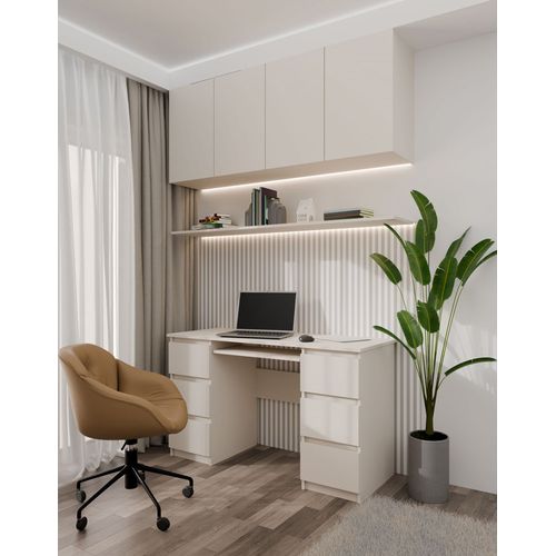 Bureau : 6 Tiroirs, 1 Étagère, Cachemire, 51 X 76 X 130 Cm