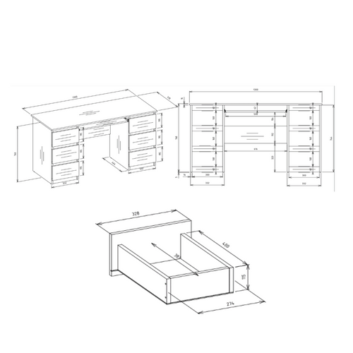 Bureau : 6 Tiroirs, 1 Étagère, Cachemire, 51 X 76 X 130 Cm