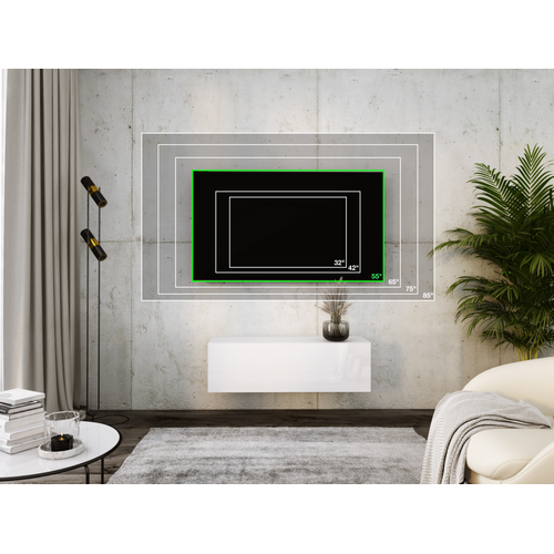 Meuble TV Suspendu, 100 X 34 X 32 Cm, Blanc Mat / Blanc Brillant