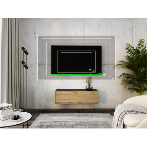 Meuble TV Suspendu, 100 X 34 X 32 Cm, Noir Mat / Chêne Wotan