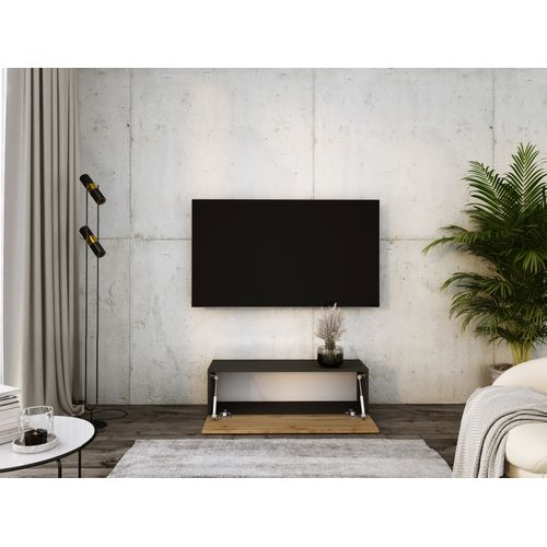 Meuble TV Suspendu, 100 X 34 X 32 Cm, Noir Mat / Chêne Wotan