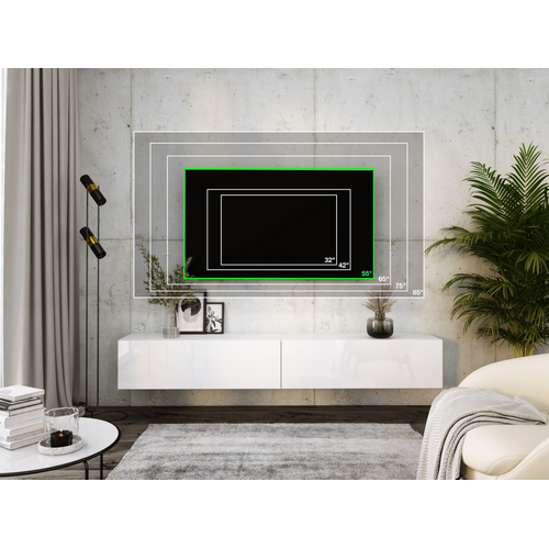 Meuble TV Suspendu, (2 X 100) X 34 X 32 Cm, Blanc Mat / Blanc Brillant