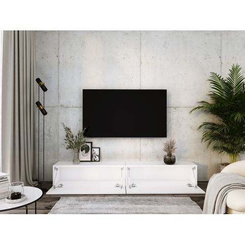 Meuble TV Suspendu, (2 X 100) X 34 X 32 Cm, Blanc Mat / Blanc Brillant