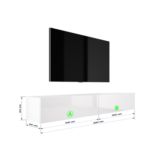 Meuble TV Suspendu, (2 X 100) X 34 X 32 Cm, Blanc Mat / Blanc Brillant