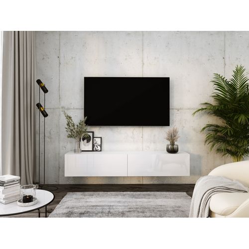 Meuble TV Suspendu, 170 X 34 X 32 Cm, Blanc Mat / Blanc Brillant