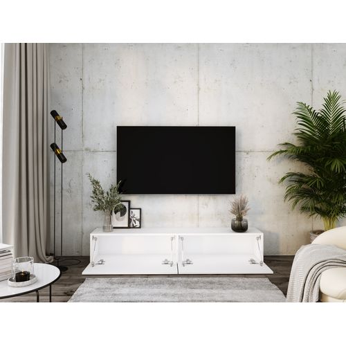 Meuble TV Suspendu, 170 X 34 X 32 Cm, Blanc Mat / Blanc Brillant
