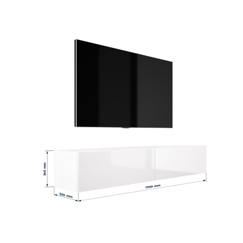 Meuble TV Suspendu, 170 X 34 X 32 Cm, Blanc Mat / Blanc Brillant