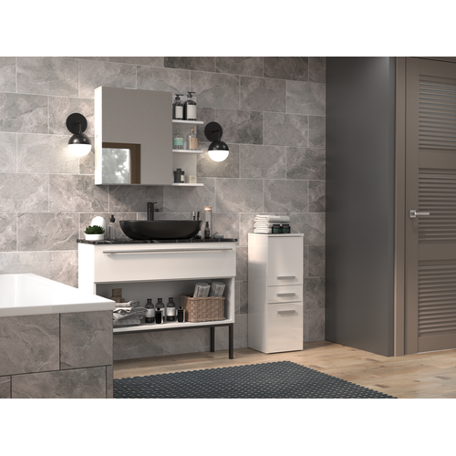 Étagère De Salle De Bain, 2 Portes, Tiroir, 30 X 85 X 30 Cm