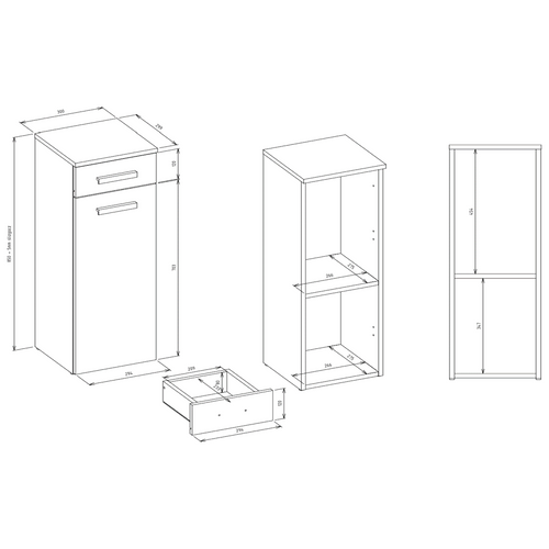 Étagère De Salle De Bain, 2 Portes, Tiroir, 30 X 85 X 30 Cm