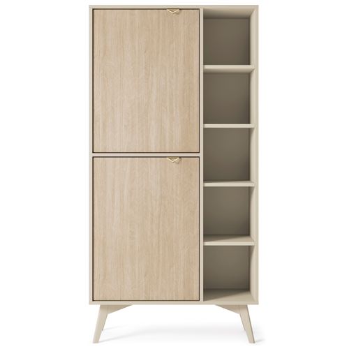 Bibliothèque : Beige Sable/ Chevrons Scandi, Pieds Bois, 80 X 160 X 38cm