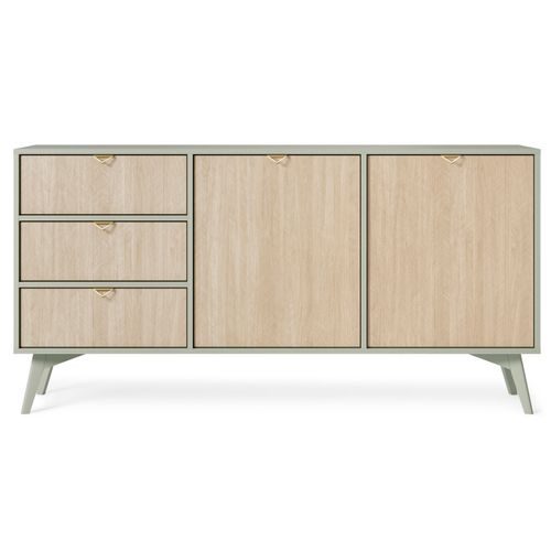 Commode : Eucalyptus / Chevrons Scandi, Pieds Bois, 158 X 80 X 38cm