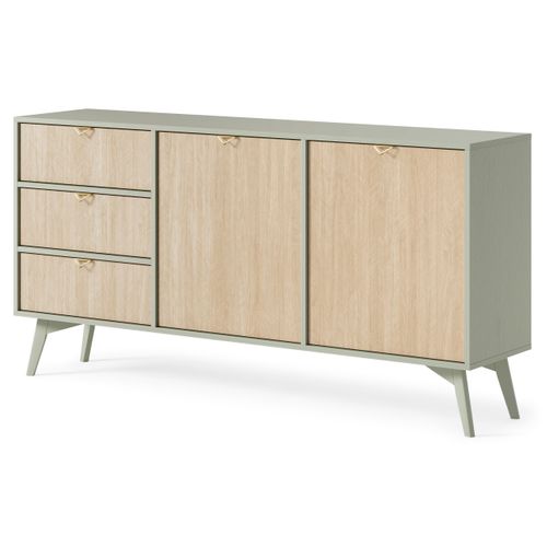 Commode : Eucalyptus / Chevrons Scandi, Pieds Bois, 158 X 80 X 38cm